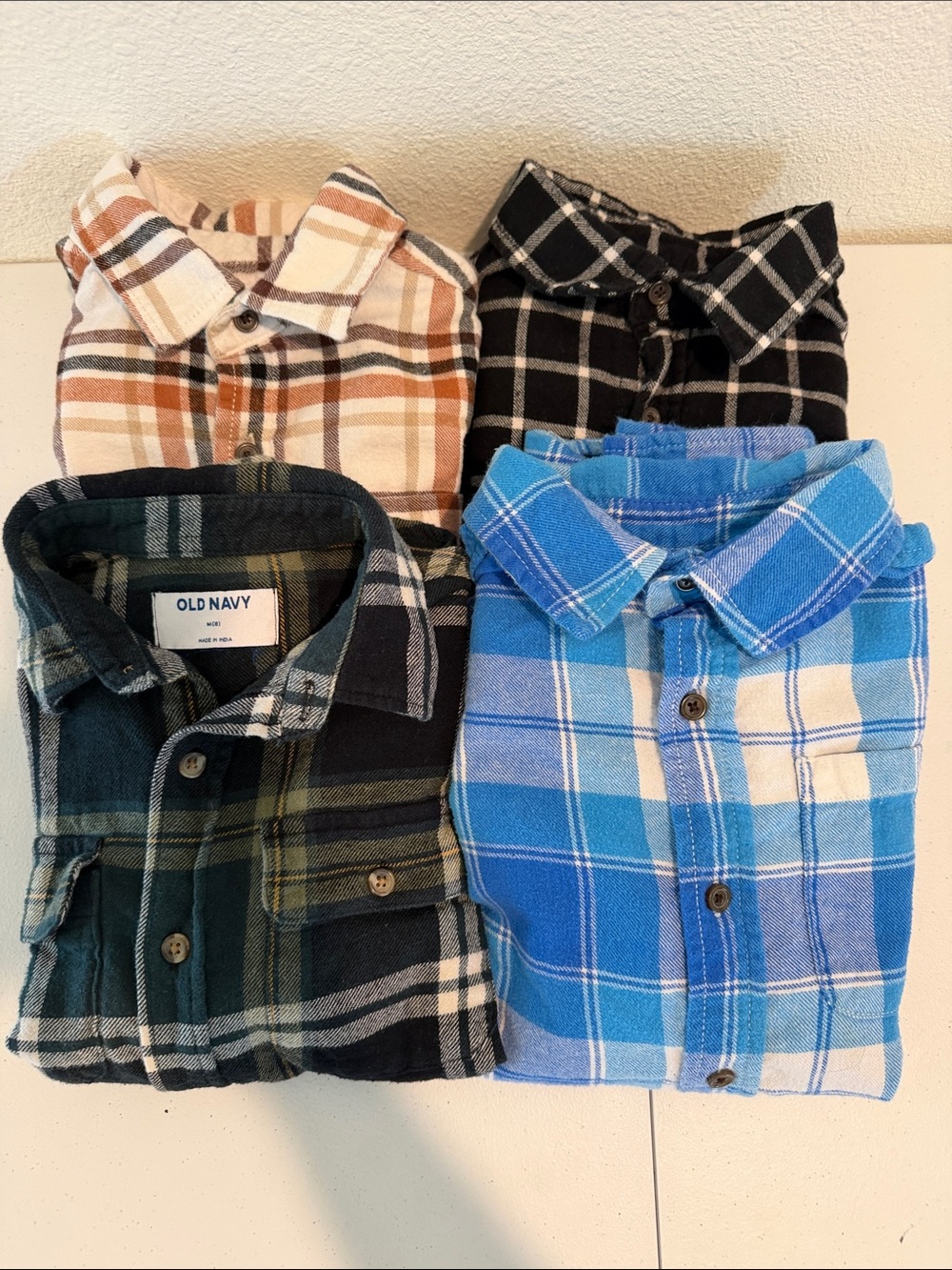 CAT& JACK OLD NAVY Boys Plaid Flannel Long Sleeve Shirts size M (8) Lot of 4